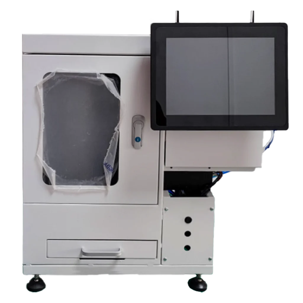 Desktop NC Turbo 5-axis CNC machine performing precision machining on metal parts